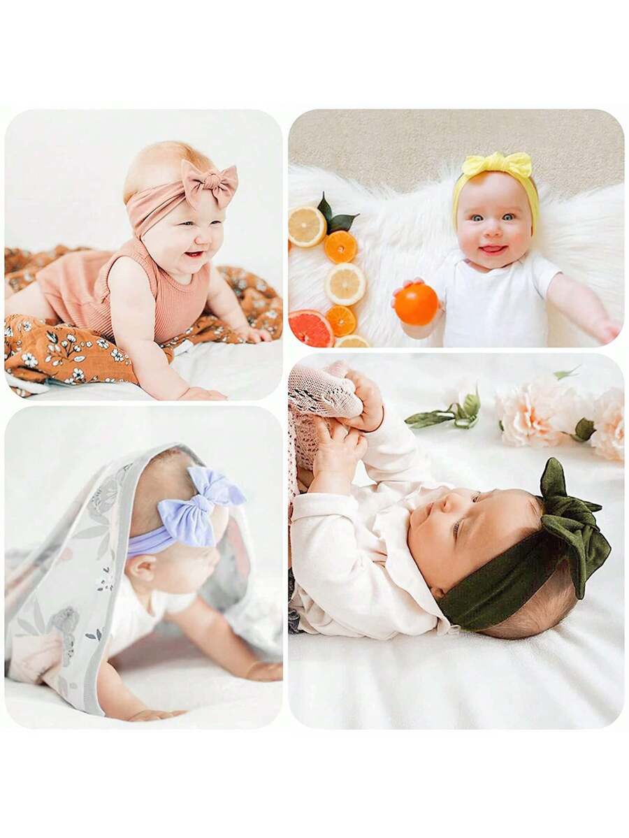 8pcs Handmade Baby Bow Headbands for Newborn and Toddler Daily Wear