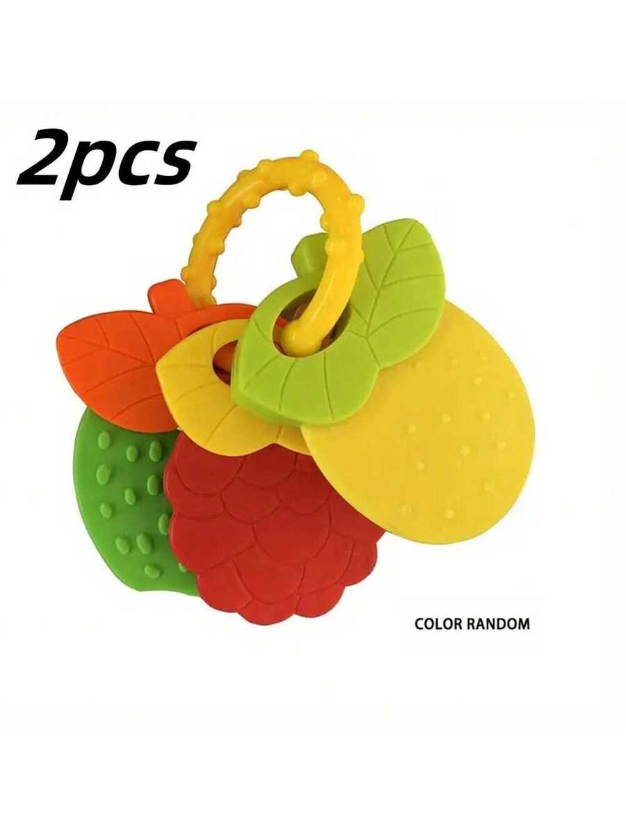 Baby Silicone Teething Toy Set Fruit Shape Teether Keys Freezable Teethers for Infants Boys and Girls