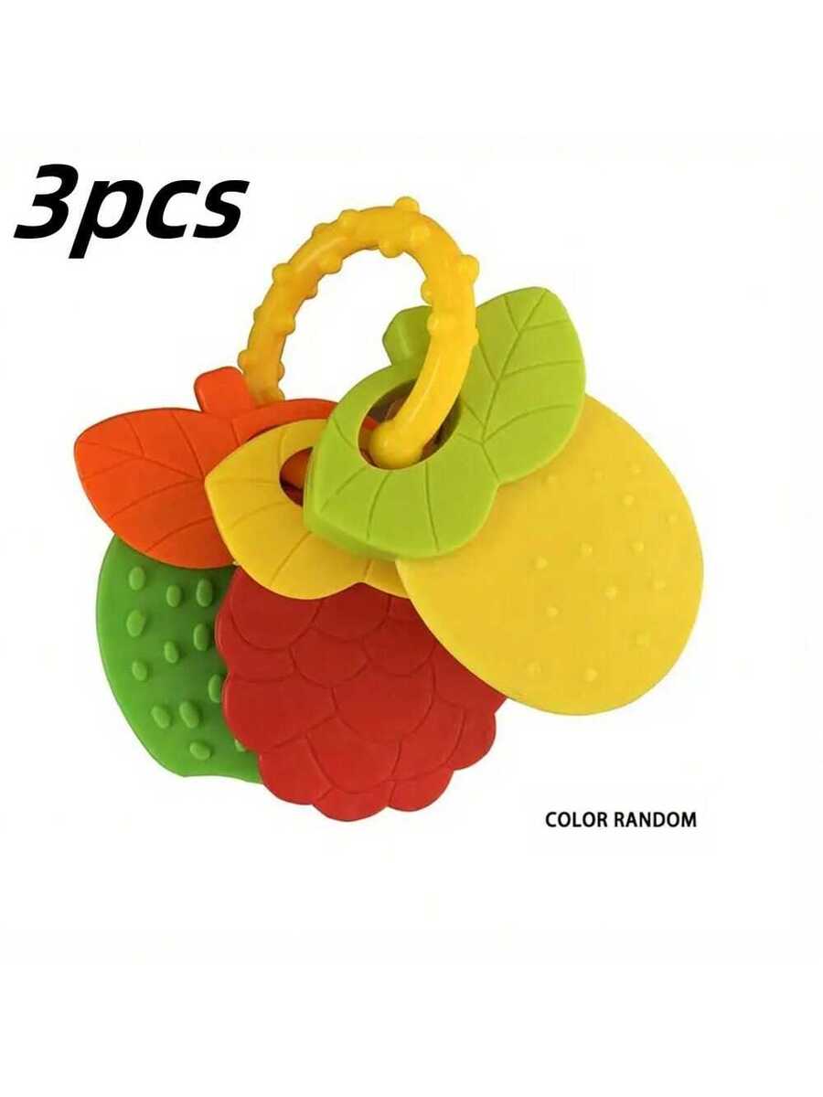 Baby Silicone Teething Toy Set Fruit Shape Teether Keys Freezable Teethers for Infants Boys and Girls