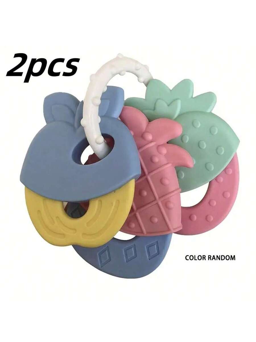 Baby Silicone Teething Toy Set Fruit Shape Teether Keys Freezable Teethers for Infants Boys and Girls