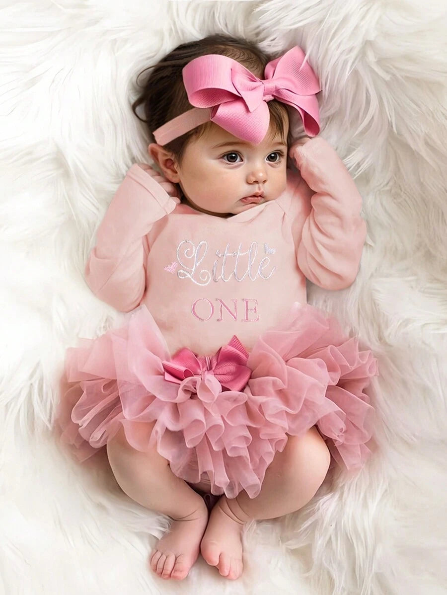 Baby Girl Romper with Tutu Skirt and Bow Headband for Photoshoots and Coming Home