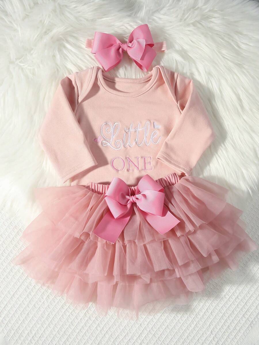 Baby Girl Romper with Tutu Skirt and Bow Headband for Photoshoots and Coming Home