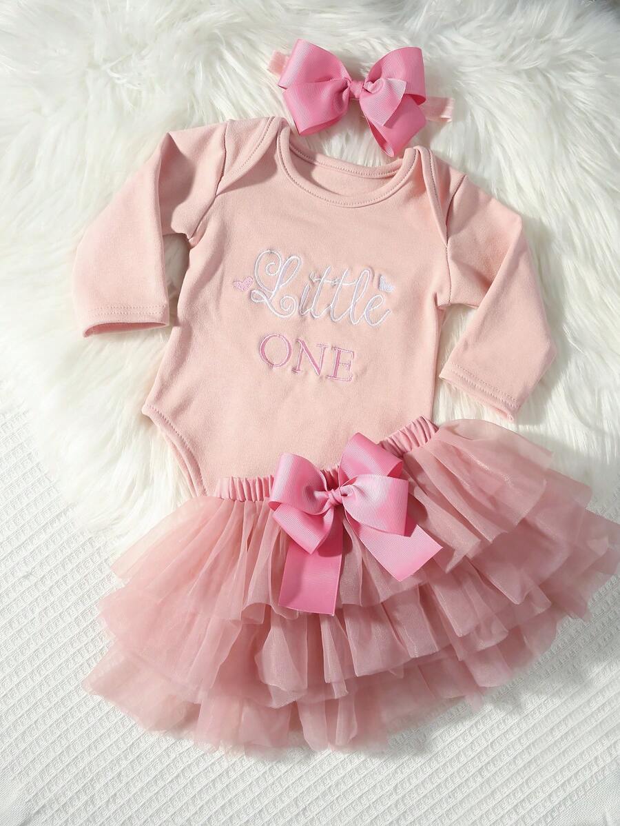 Baby Girl Romper with Tutu Skirt and Bow Headband for Photoshoots and Coming Home