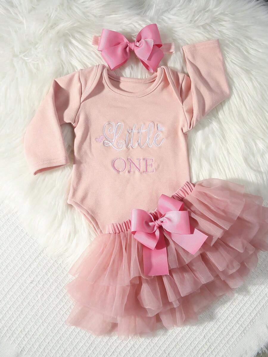 Baby Girl Romper with Tutu Skirt and Bow Headband for Photoshoots and Coming Home