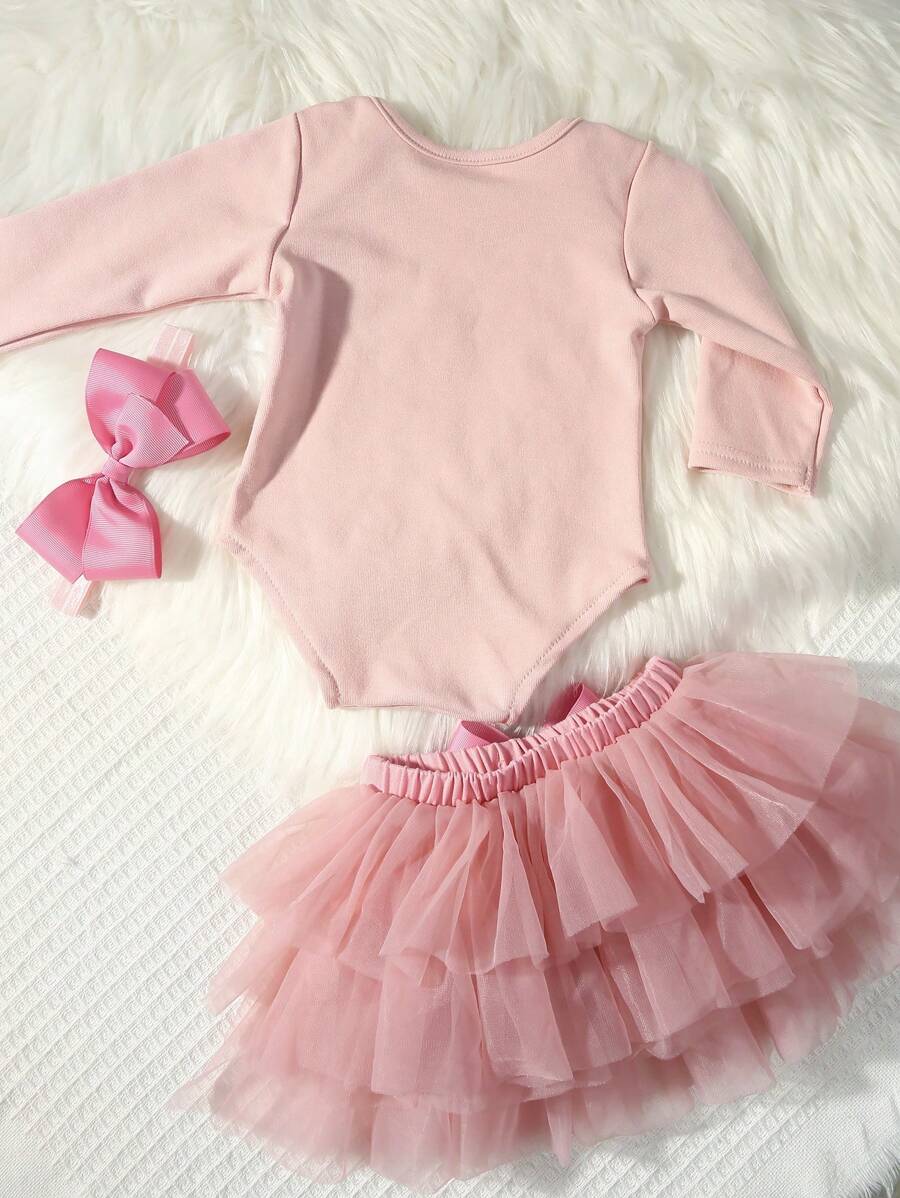 Baby Girl Romper with Tutu Skirt and Bow Headband for Photoshoots and Coming Home