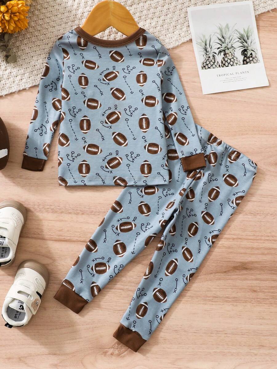 Baby Boy Football Allover Print Long Sleeve Top and Leggings 2 Piece Pajama Set