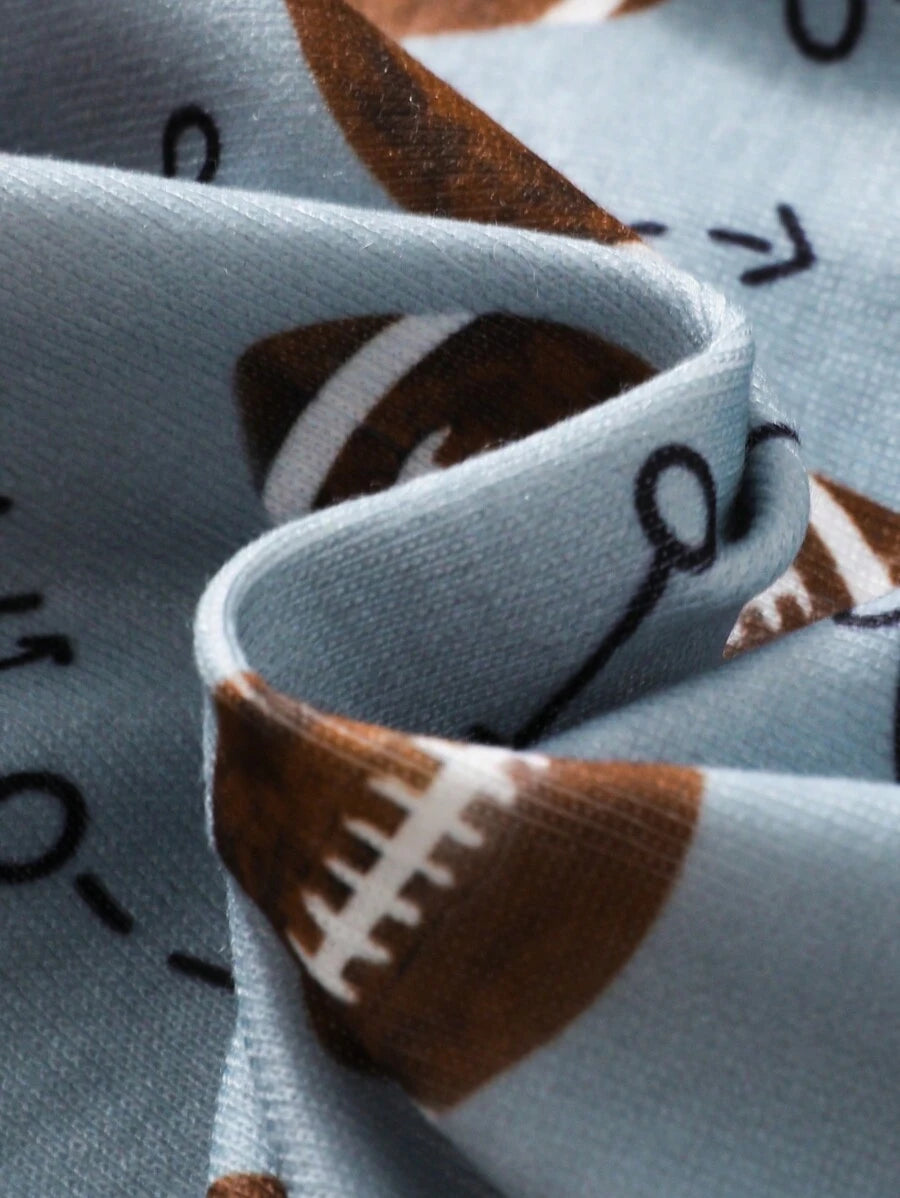Baby Boy Football Allover Print Long Sleeve Top and Leggings 2 Piece Pajama Set