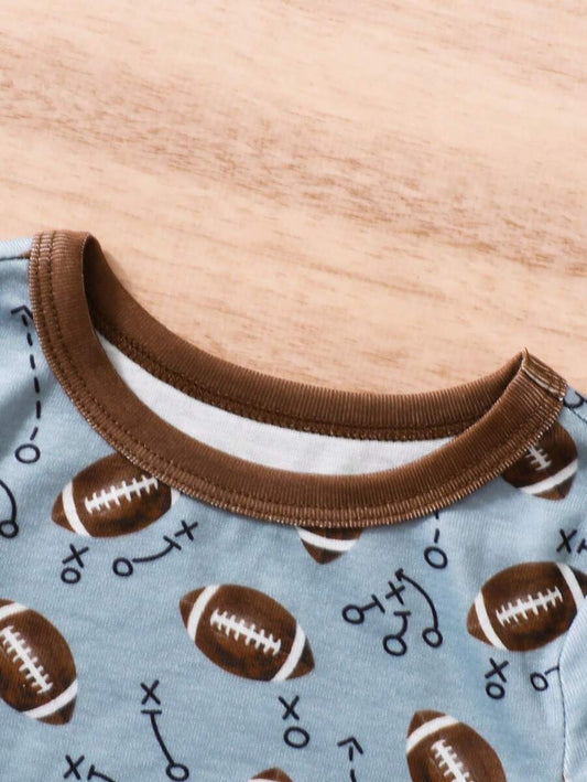 Baby Boy Football Allover Print Long Sleeve Top and Leggings 2 Piece Pajama Set