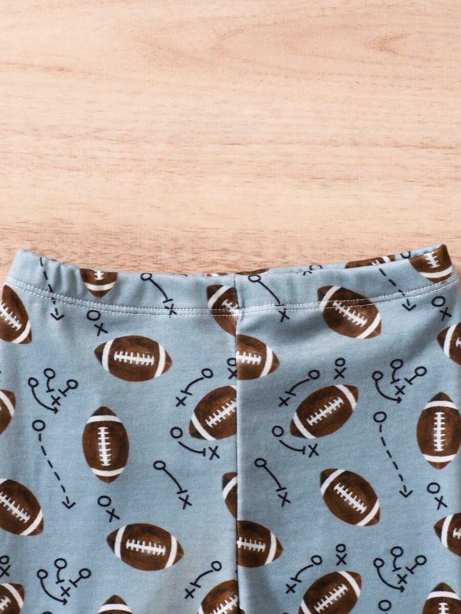 Baby Boy Football Allover Print Long Sleeve Top and Leggings 2 Piece Pajama Set