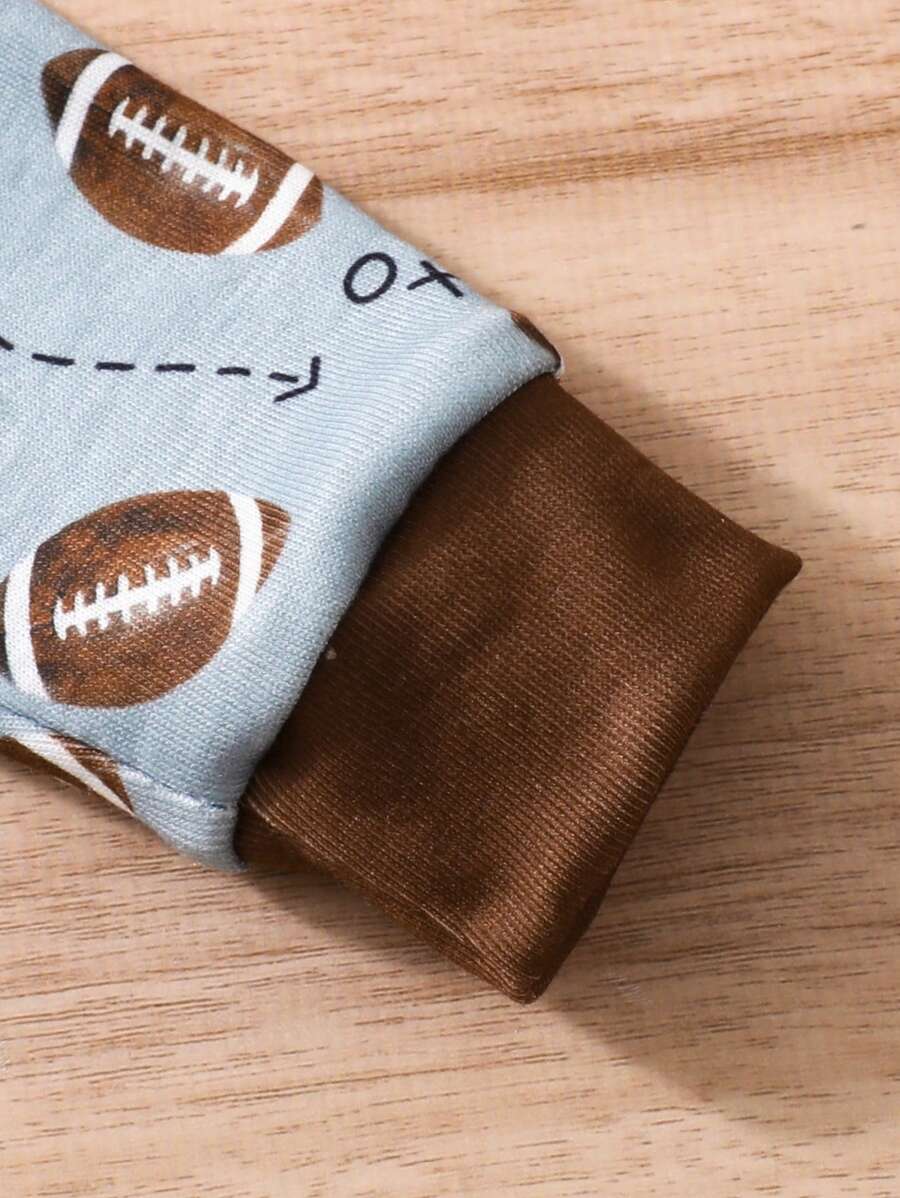 Baby Boy Football Allover Print Long Sleeve Top and Leggings 2 Piece Pajama Set