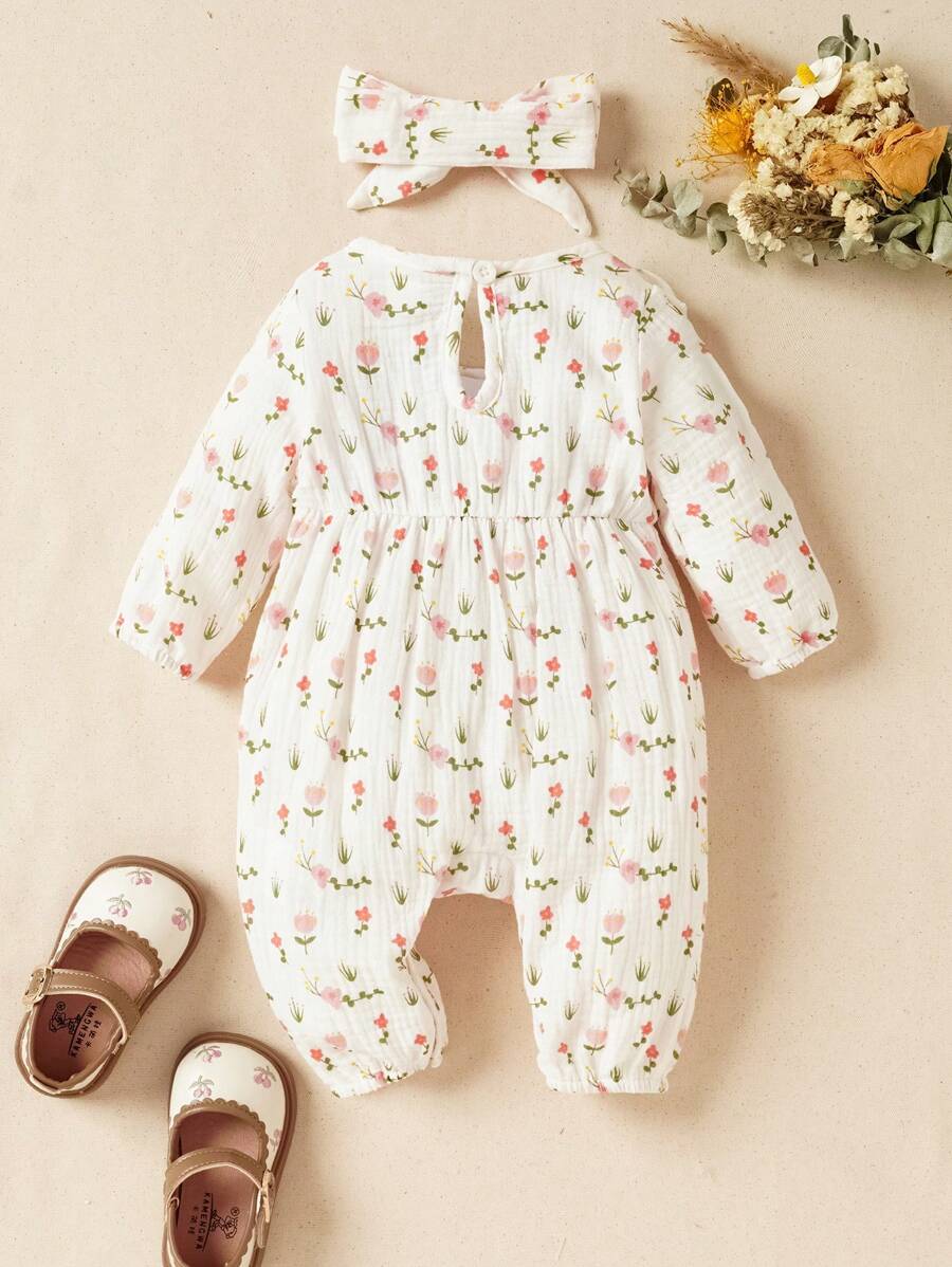 Baby Floral Butterfly Decor Long Sleeve Romper for Cute Daily Wear and Outings