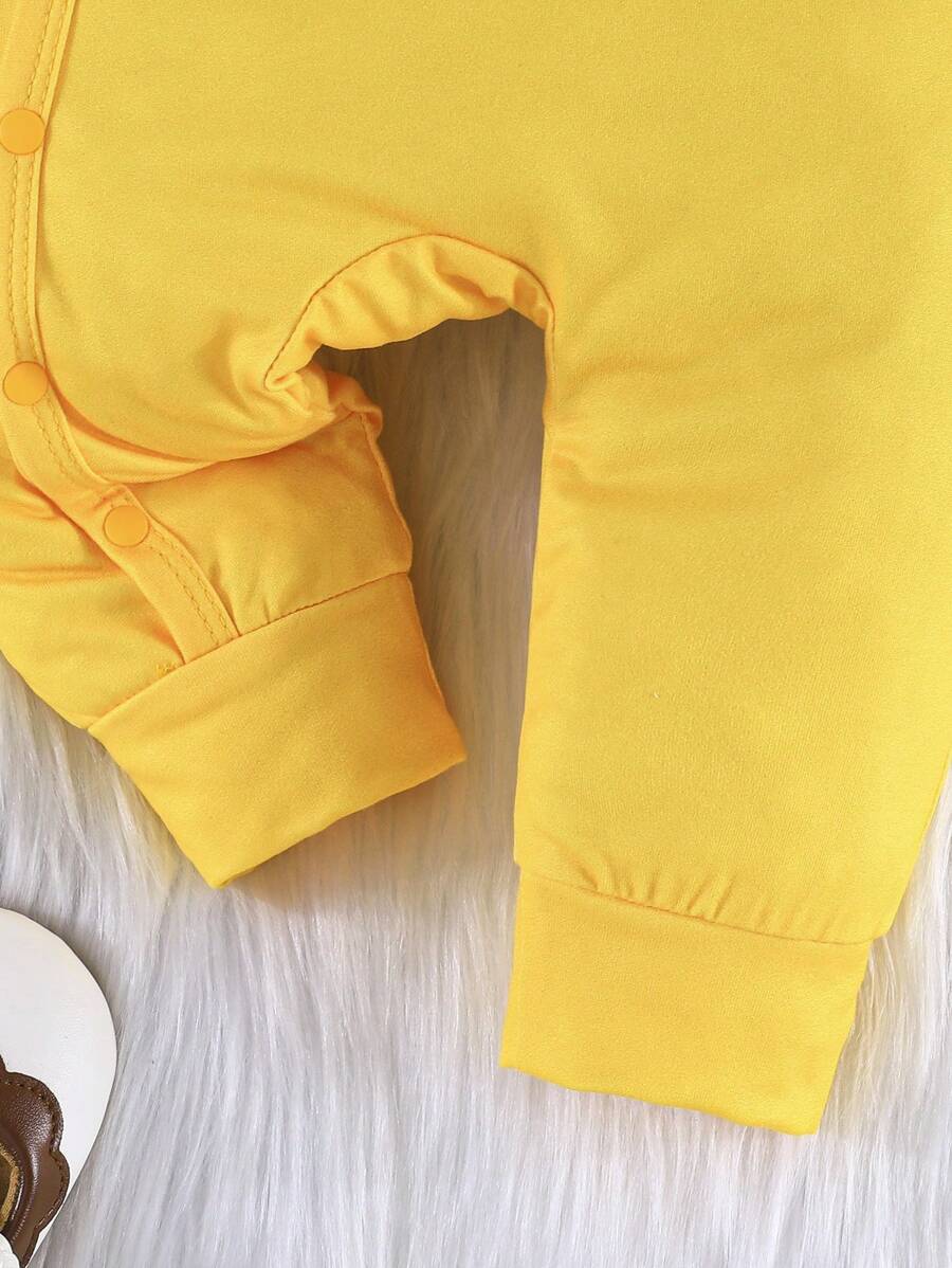 2PCS Baby Bee Print Button Jumpsuit Set with Matching Hat for Daily Wear