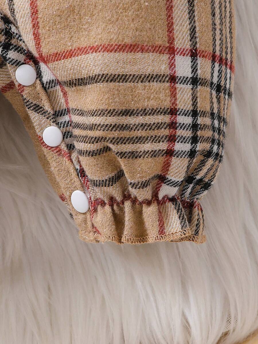 Baby Plaid Long Sleeve Jumpsuit with Matching Headband for Spring and Autumn