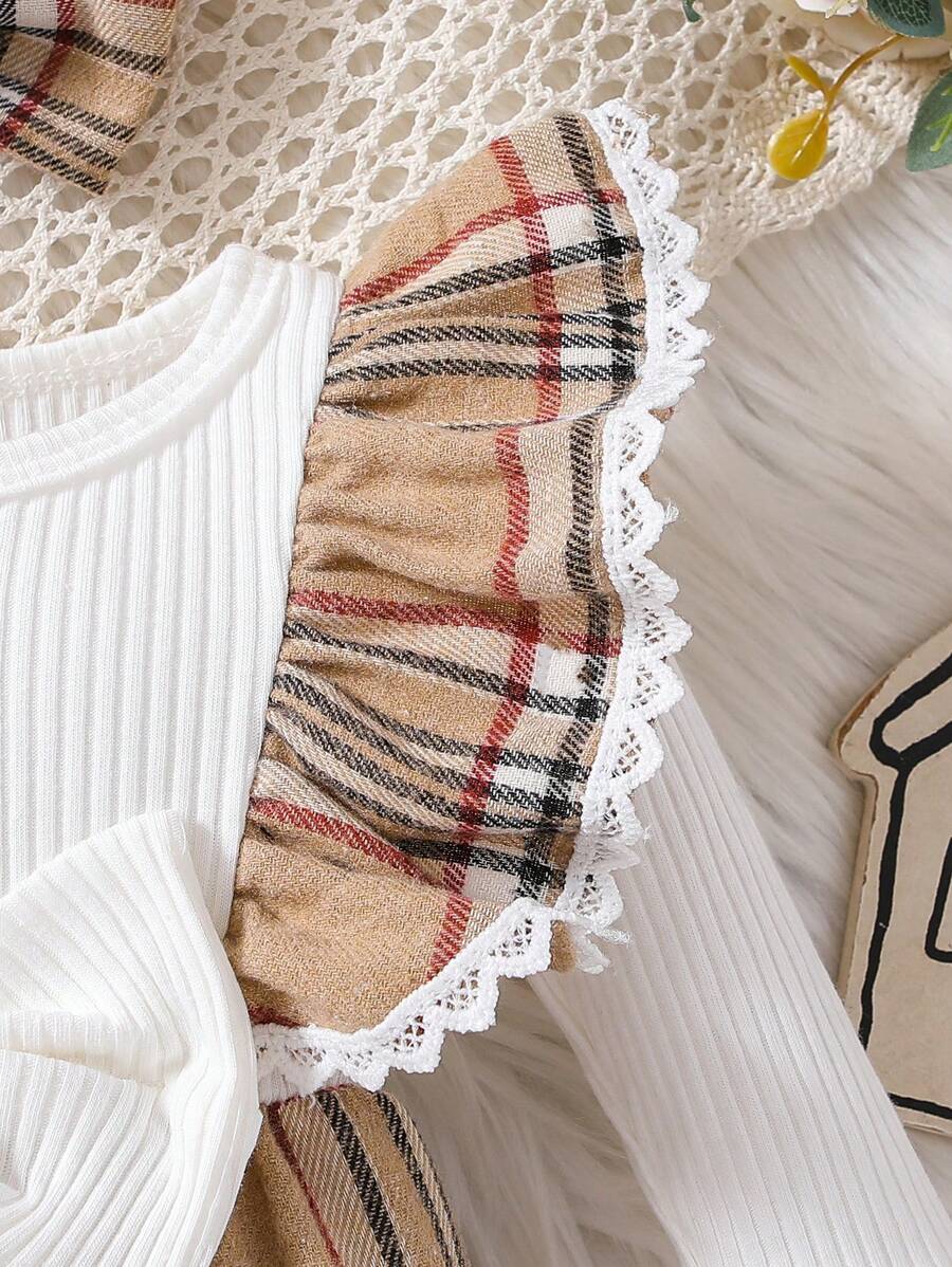 Baby Plaid Long Sleeve Jumpsuit with Matching Headband for Spring and Autumn