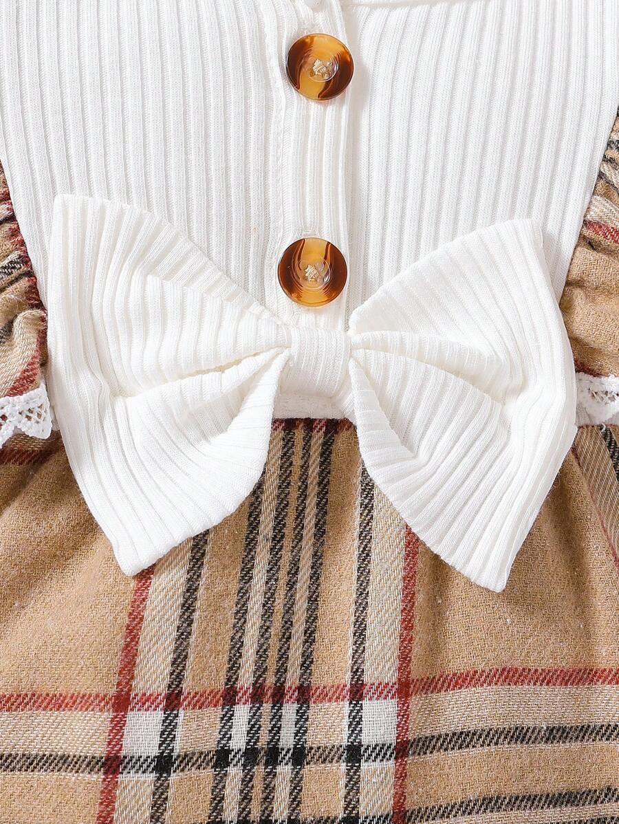 Baby Plaid Long Sleeve Jumpsuit with Matching Headband for Spring and Autumn