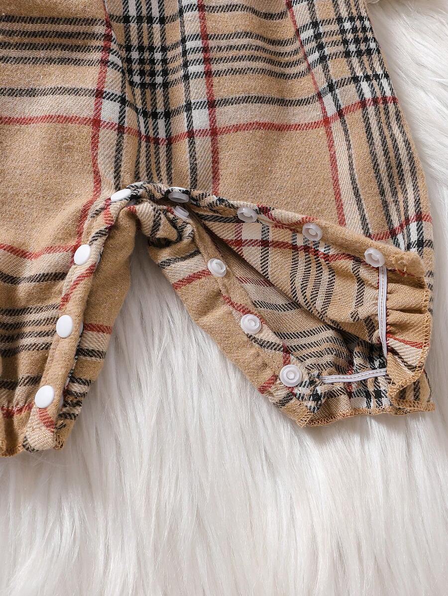 Baby Plaid Long Sleeve Jumpsuit with Matching Headband for Spring and Autumn