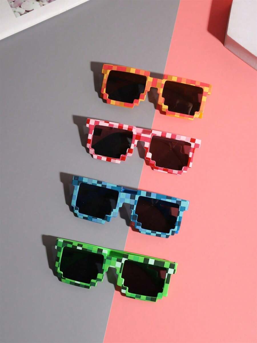 1-16 Piece Pixels Mosaic Glasses – Fashion & Personalized Party Glasses, Creative Green Thug Life Eyewear Gift for Kids & Teens
