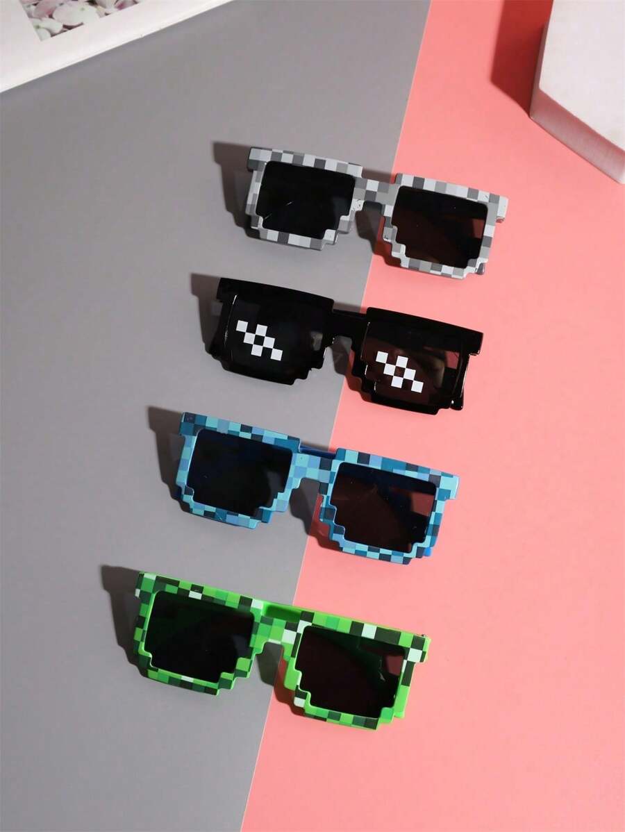 1-16 Piece Pixels Mosaic Glasses – Fashion & Personalized Party Glasses, Creative Green Thug Life Eyewear Gift for Kids & Teens