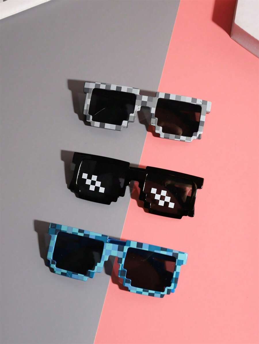 1-16 Piece Pixels Mosaic Glasses – Fashion & Personalized Party Glasses, Creative Green Thug Life Eyewear Gift for Kids & Teens