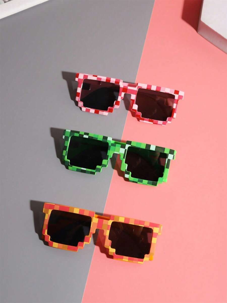 1-16 Piece Pixels Mosaic Glasses – Fashion & Personalized Party Glasses, Creative Green Thug Life Eyewear Gift for Kids & Teens