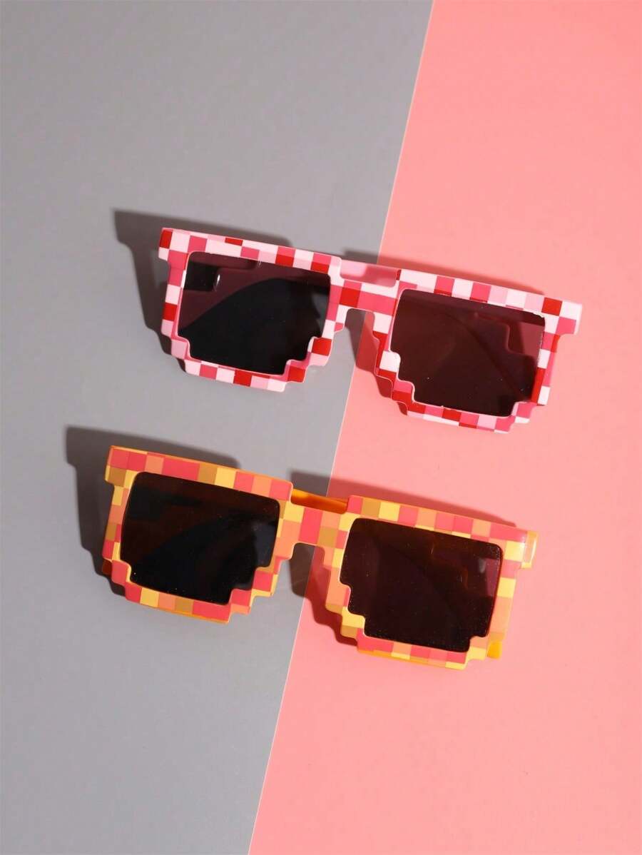1-16 Piece Pixels Mosaic Glasses – Fashion & Personalized Party Glasses, Creative Green Thug Life Eyewear Gift for Kids & Teens