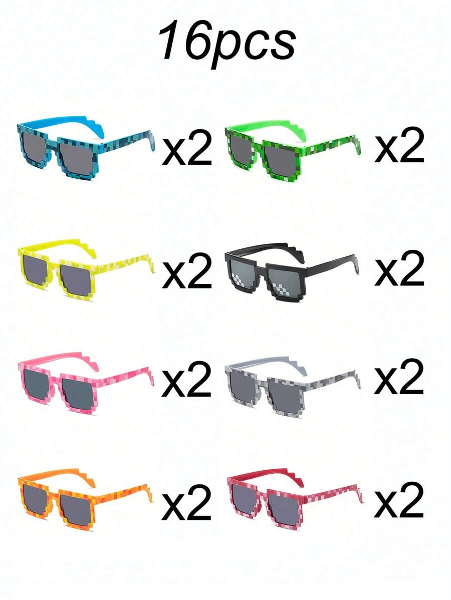 1-16 Piece Pixels Mosaic Glasses – Fashion & Personalized Party Glasses, Creative Green Thug Life Eyewear Gift for Kids & Teens