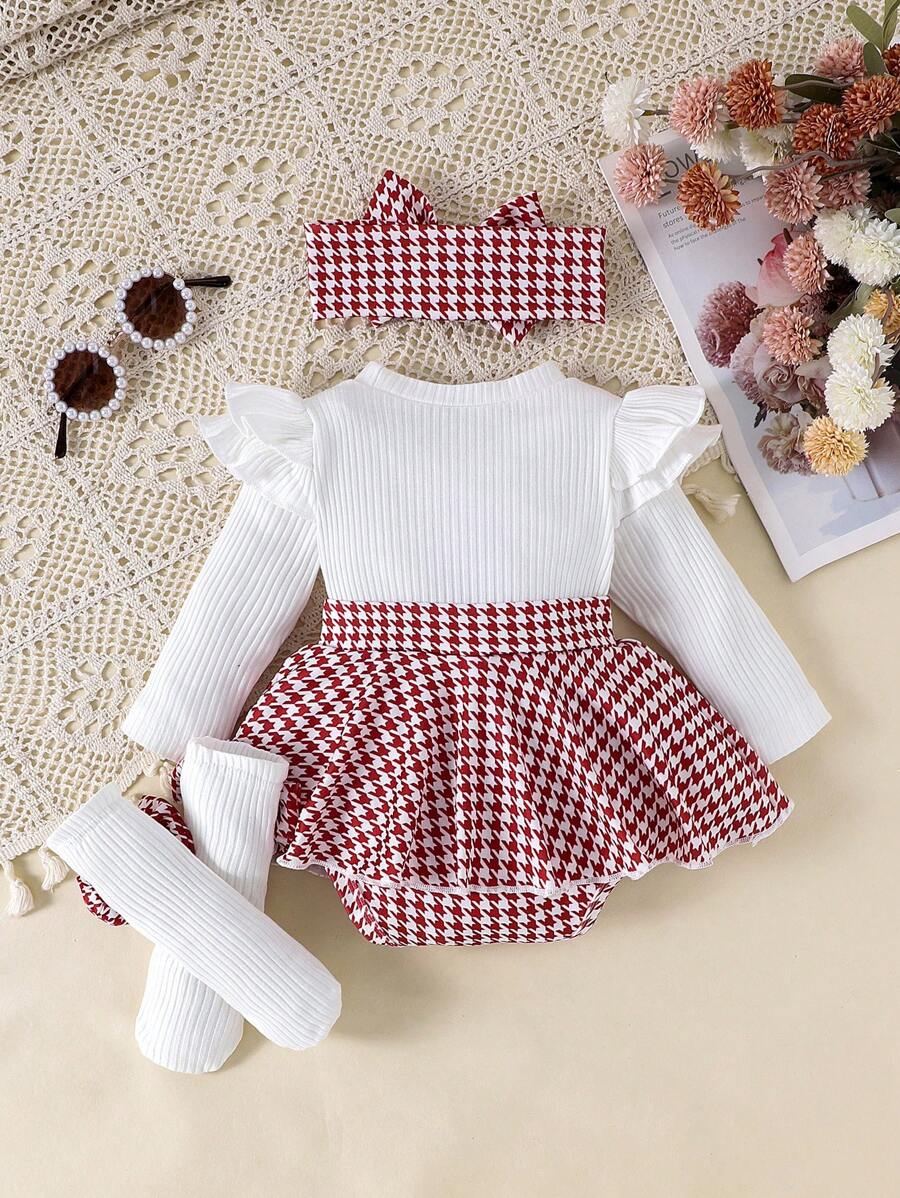 Baby Ribbed Patchwork Long Sleeve Romper for Spring and Autumn Daily Wear