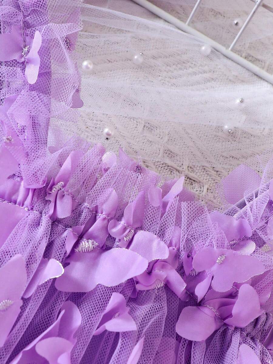 Baby Girl Butterfly Appliques Mesh Overlay Princess Dress for Birthday Party