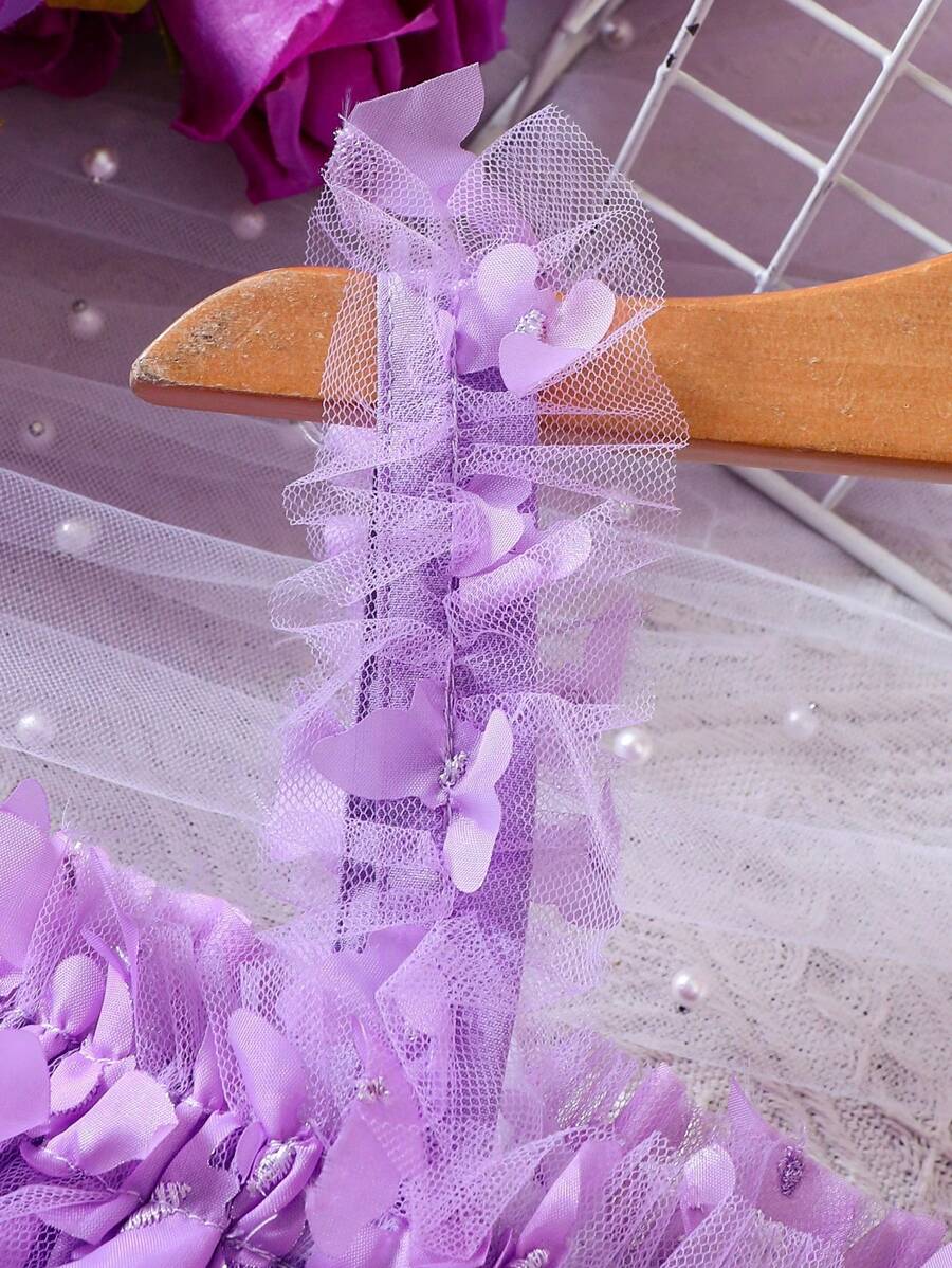 Baby Girl Butterfly Appliques Mesh Overlay Princess Dress for Birthday Party