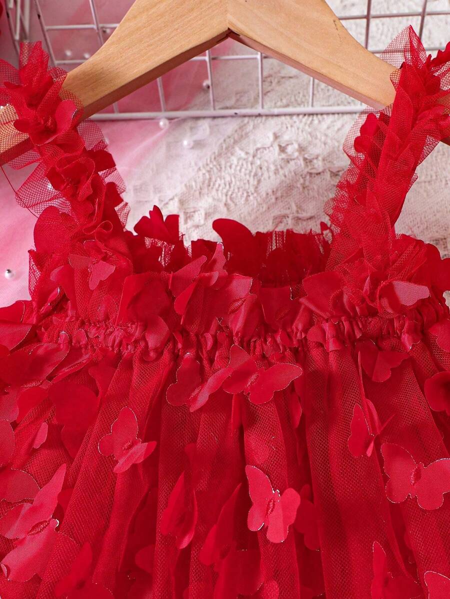 Baby Girl Butterfly Appliques Mesh Overlay Princess Dress for Birthday Party