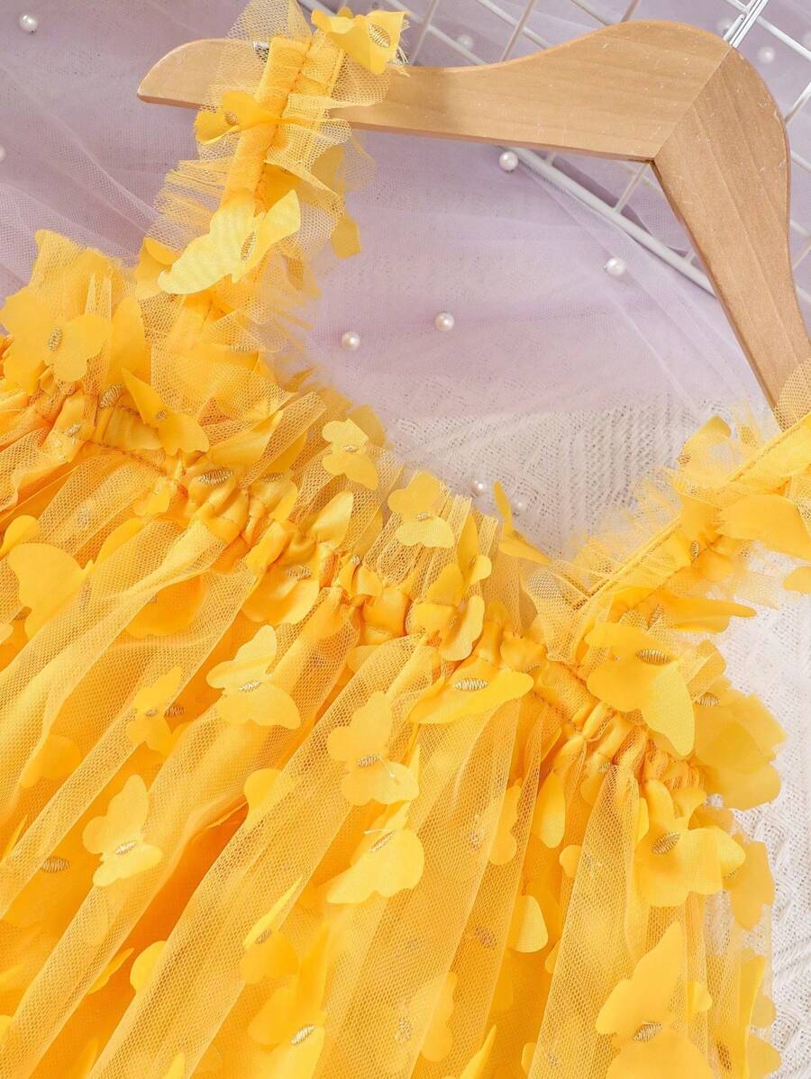 Baby Girl Butterfly Appliques Mesh Overlay Princess Dress for Birthday Party