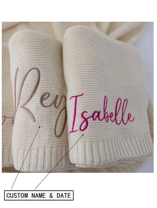 Personalized Kids Knitted Blanket – Custom Name Stroller & Nap Blanket