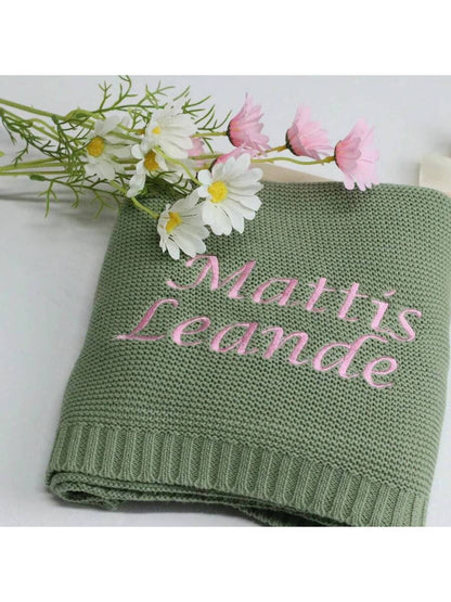 Personalized Kids Knitted Blanket – Custom Name Stroller & Nap Blanket