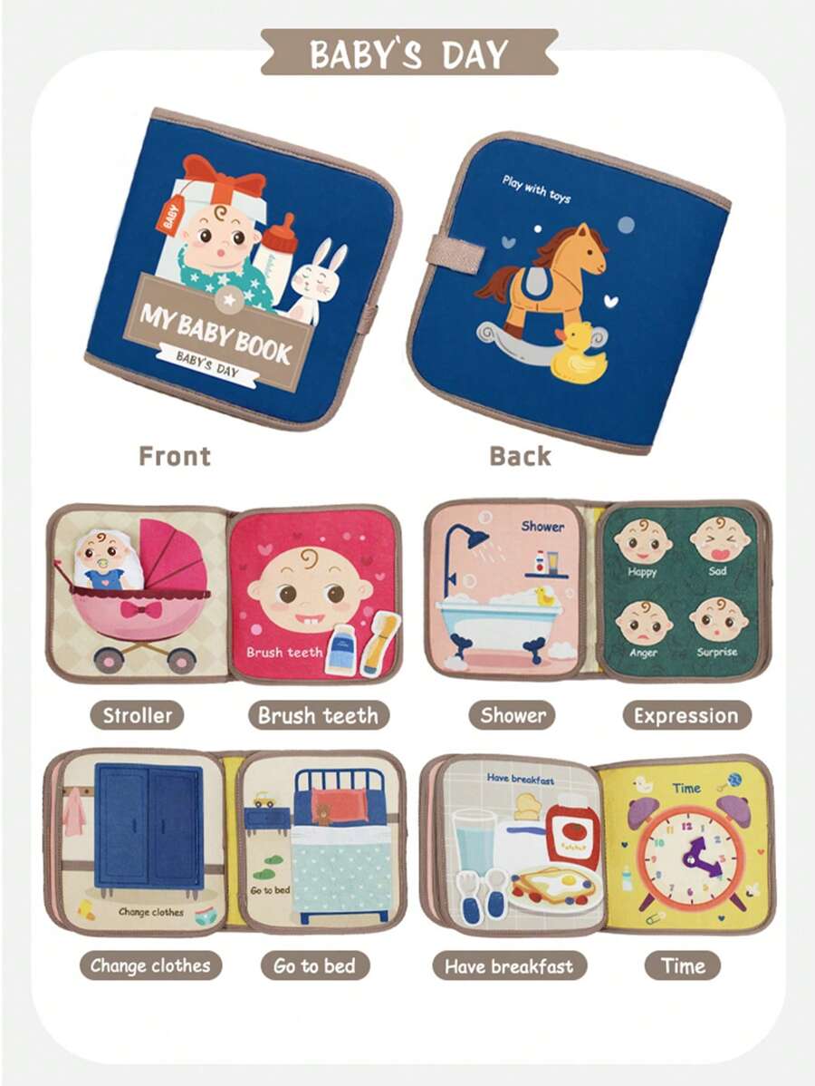 Montessori Baby Busy Cloth Book 3D Felt Sensory Activity Book Fine Motor Skills Learning Toy for Toddlers