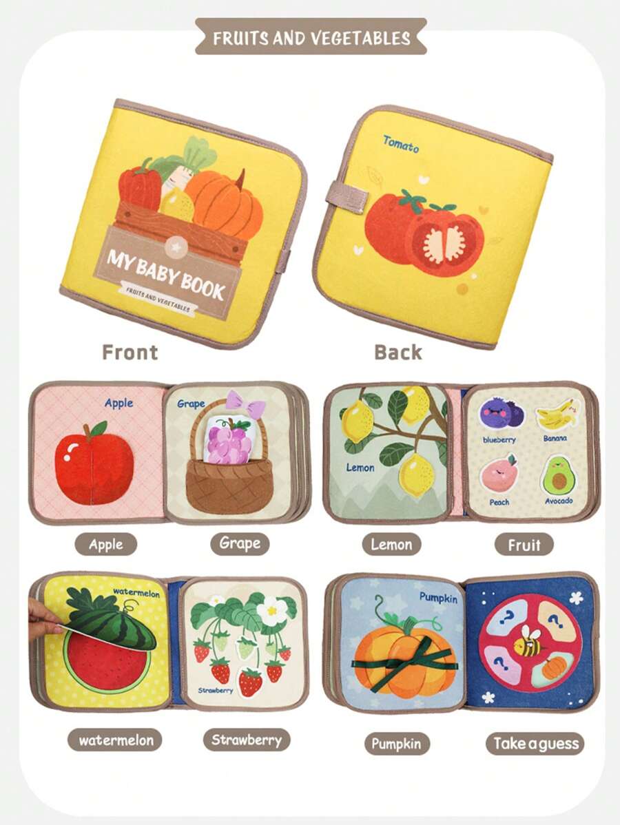 Montessori Baby Busy Cloth Book 3D Felt Sensory Activity Book Fine Motor Skills Learning Toy for Toddlers