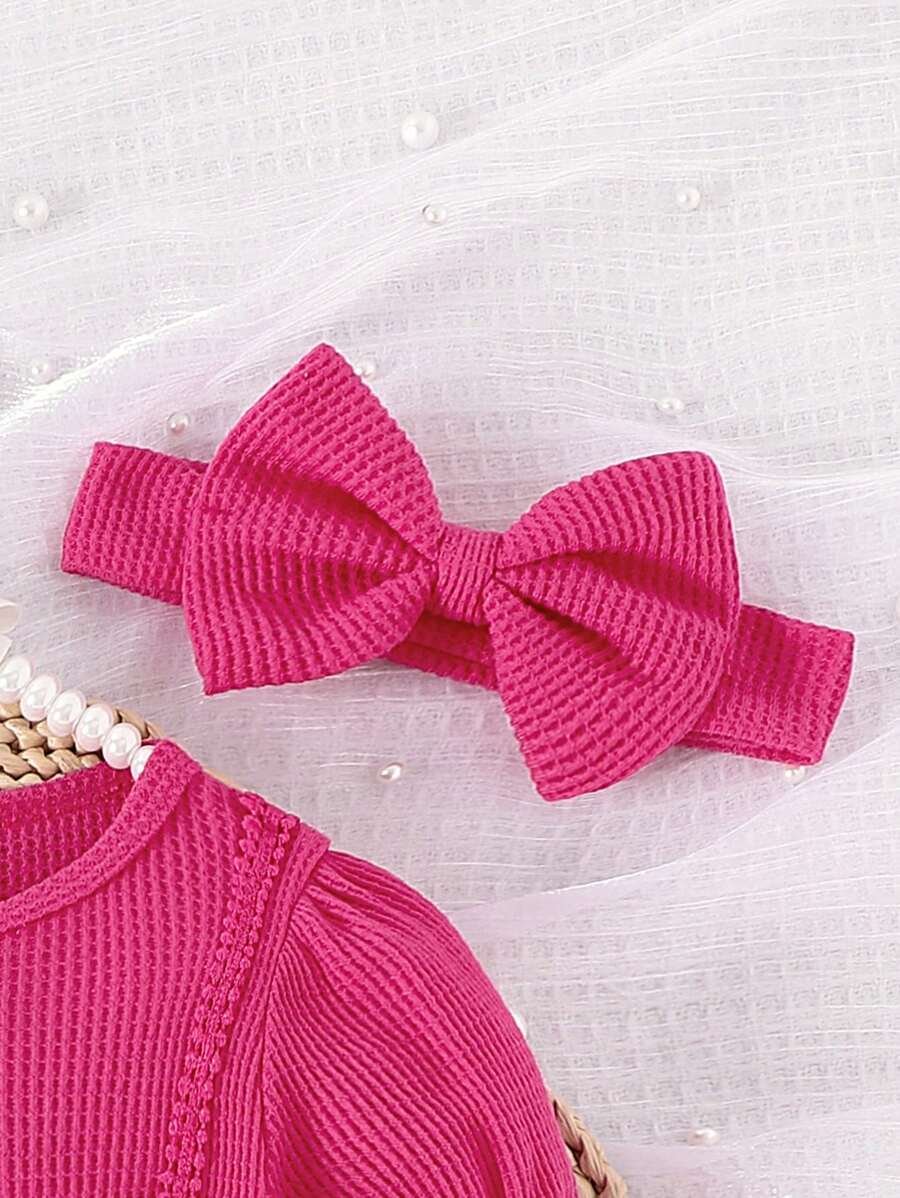 3PCS Baby Elegant Mesh Contrast Bodysuit Set with Headband and Socks for Autumn and Winter Wear
