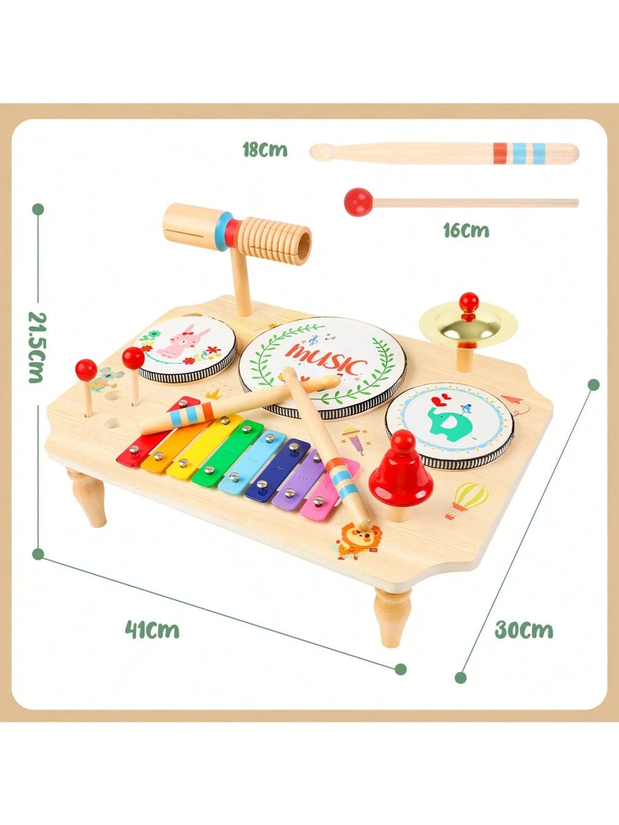 Kids Wooden Drum Kit and Xylophone Musical Toy Set for Early Learning and Creative Play