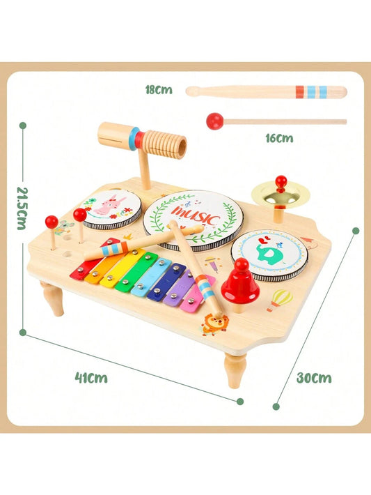Kids Wooden Drum Kit and Xylophone Musical Toy Set for Early Learning and Creative Play