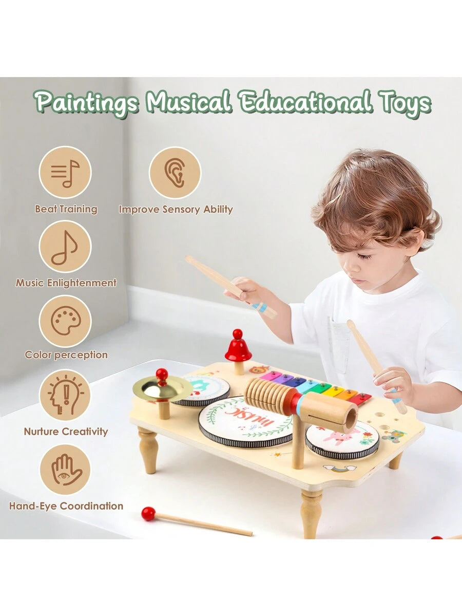 Kids Wooden Drum Kit and Xylophone Musical Toy Set for Early Learning and Creative Play