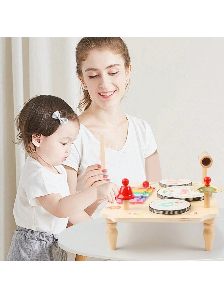Kids Wooden Drum Kit and Xylophone Musical Toy Set for Early Learning and Creative Play