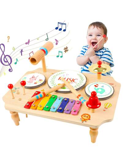 Kids Wooden Drum Kit and Xylophone Musical Toy Set for Early Learning and Creative Play