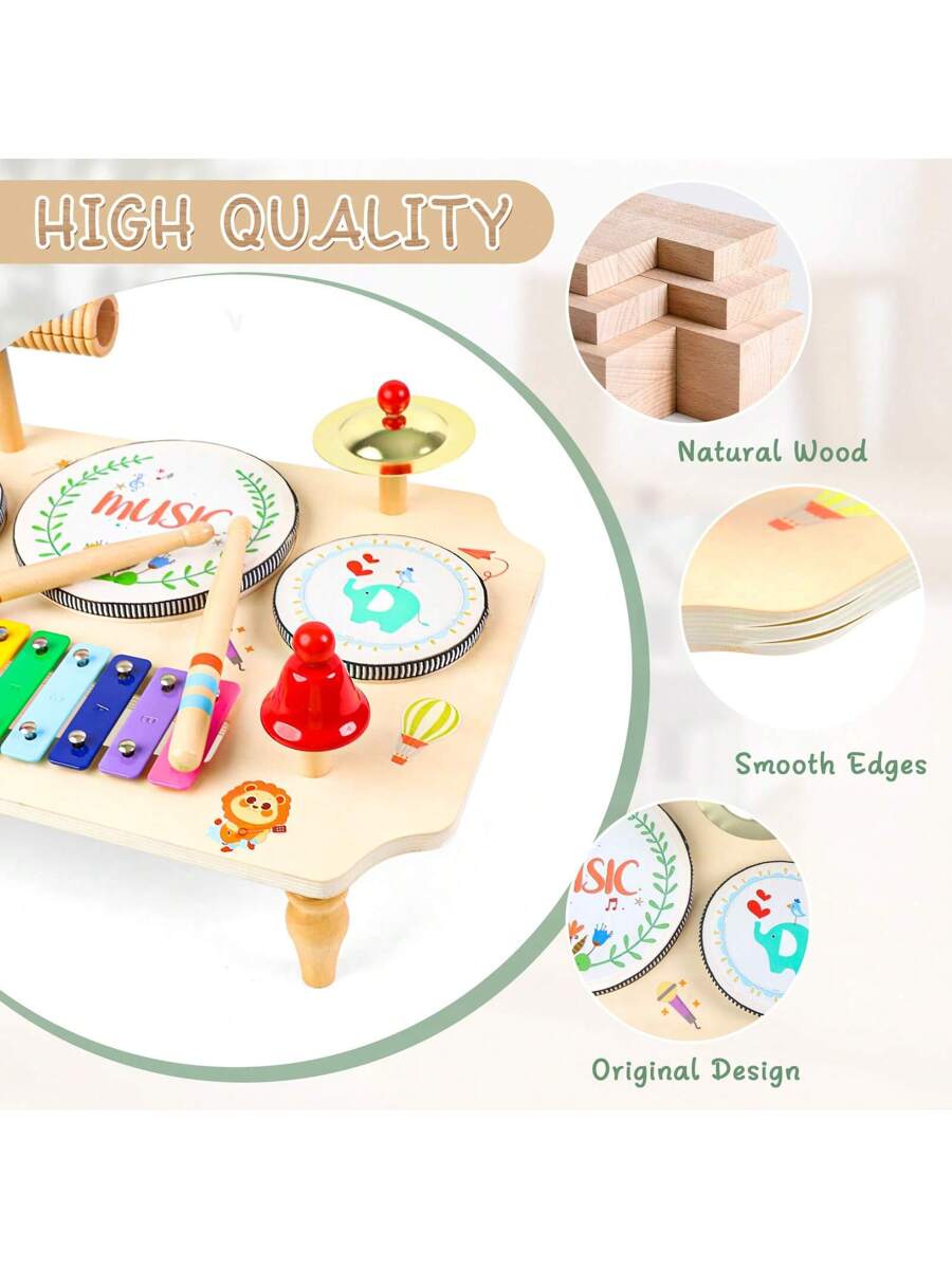 Kids Wooden Drum Kit and Xylophone Musical Toy Set for Early Learning and Creative Play