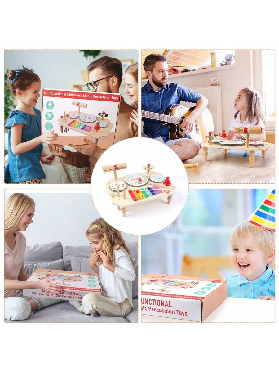 Kids Wooden Drum Kit and Xylophone Musical Toy Set for Early Learning and Creative Play