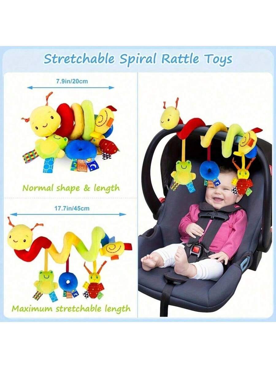 Baby Spiral Stroller Toy Plush Hanging Rattle Sensory Toy for Crib Car Seat and Stroller 0-12 Months Baby Boys Girls Gift Set