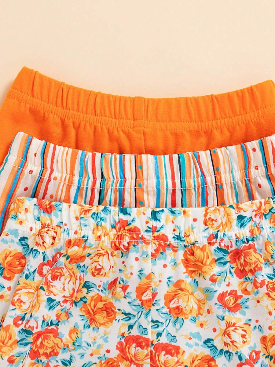 Infant Girls 3-Piece Summer Set: Full Print Floral and Striped Sleeveless Top and Shorts