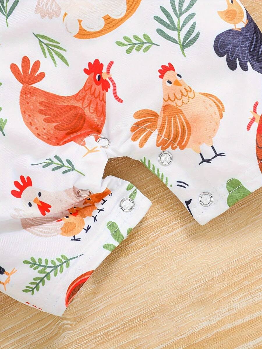 Unisex Newborn Baby Farm Animal Chicken Print Short Sleeve Romper Country Style Outfit