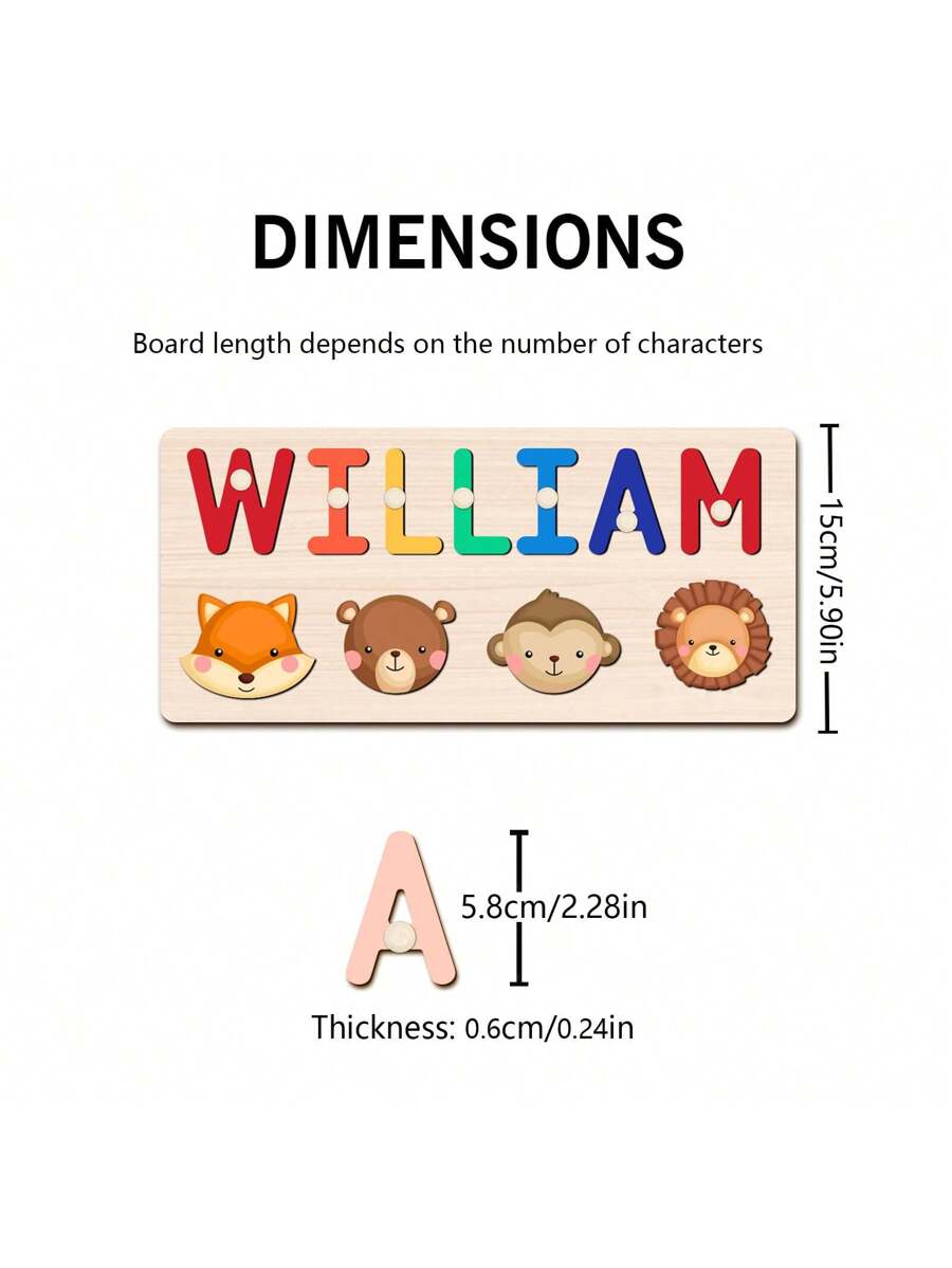 Personalized Wooden Name Puzzle for Babies, Custom Name Blocks with Animals, Birthday & Christmas Gift