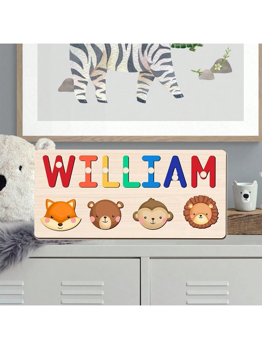 Personalized Wooden Name Puzzle for Babies, Custom Name Blocks with Animals, Birthday & Christmas Gift