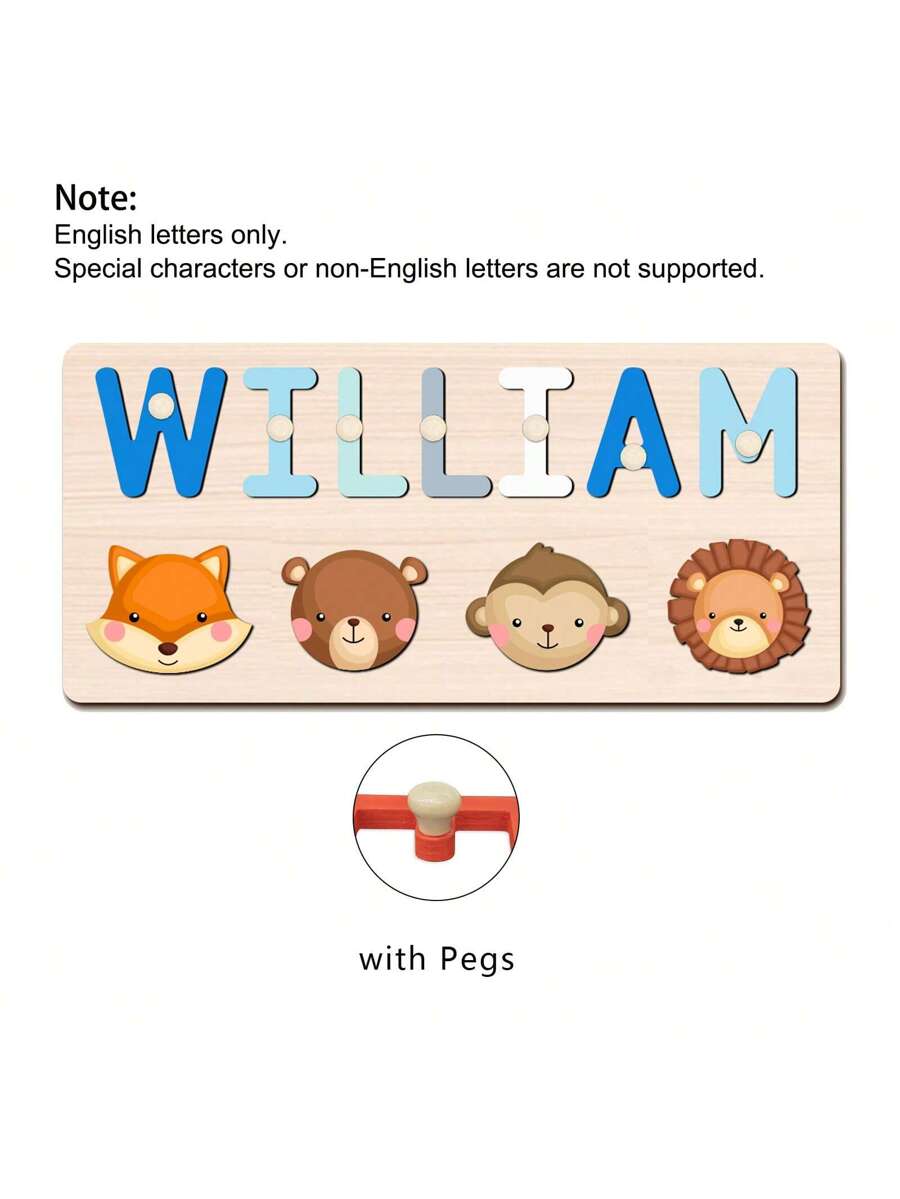 Personalized Wooden Name Puzzle for Babies, Custom Name Blocks with Animals, Birthday & Christmas Gift