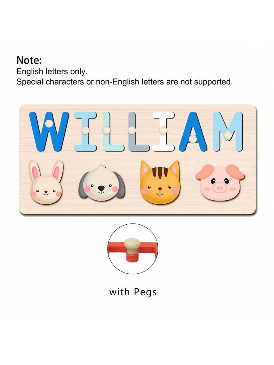 Personalized Wooden Name Puzzle for Babies, Custom Name Blocks with Animals, Birthday & Christmas Gift